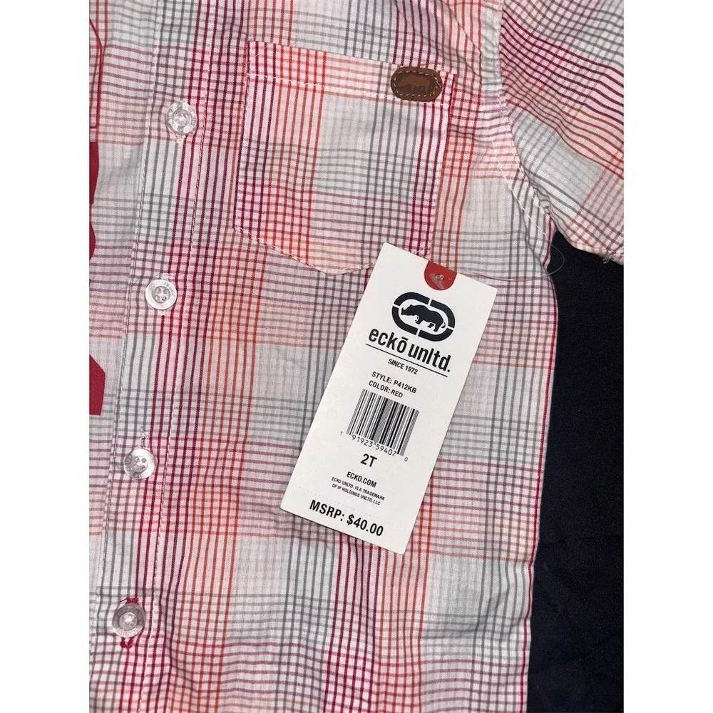 Ecko Unltd Button-Up Shirt Toddler Boys Size 2T Multicolor Plaid Short Y2K NOS